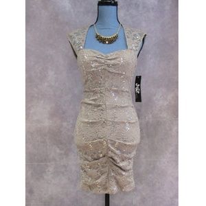 NEW Jump Apparel Taupe Tan & Silver Sequin Dress